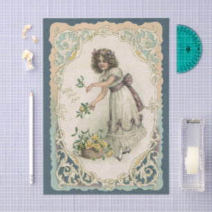 Vintage Valentine's Day, Victorian Girl with Roses Tissue Paper