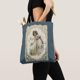 Vintage Valentine's Day, Victorian Girl with Roses Tote Bag
