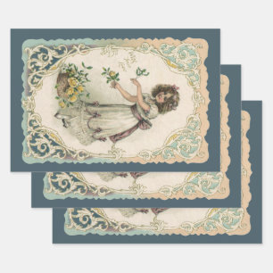 Vintage Valentine's Day, Victorian Girl with Roses Wrapping Paper Sheet