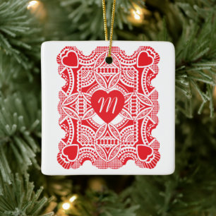 Vintage Valentine's Day, Victorian Hearts Die Cut Ceramic Ornament