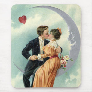 Vintage Valentine's Day Victorian Kiss on the Moon Mouse Mat