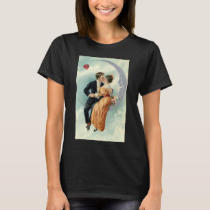 Vintage Valentine's Day Victorian Kiss on the Moon T-Shirt