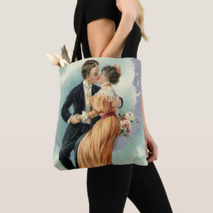 Vintage Valentine's Day Victorian Kiss on the Moon Tote Bag