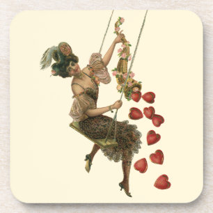 Vintage Valentine's Day, Victorian Lady on a Swing Coaster