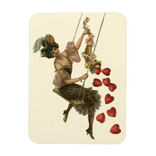 Vintage Valentine's Day, Victorian Lady on a Swing Magnet