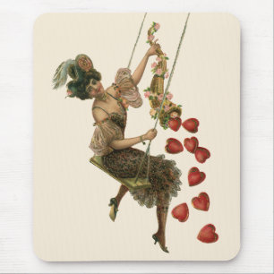 Vintage Valentine's Day, Victorian Lady on a Swing Mouse Mat