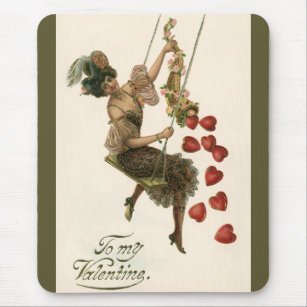 Vintage Valentine's Day, Victorian Lady on a Swing Mouse Mat