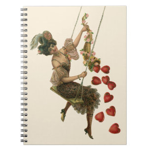 Vintage Valentine's Day, Victorian Lady on a Swing Notebook