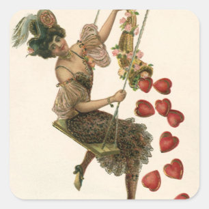 Vintage Valentine's Day, Victorian Lady on a Swing Square Sticker