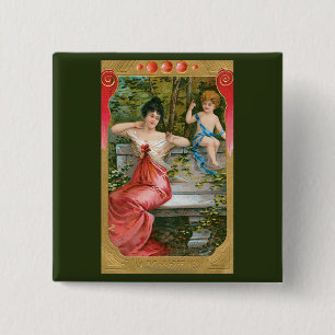 Vintage Valentines Day, Victorian Lady with Cherub 15 Cm Square Badge