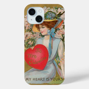 Vintage Valentines Day, Victorian Lady with Heart iPhone 15 Case