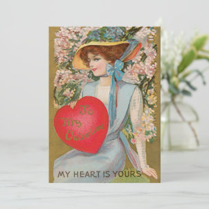 Vintage Valentines Day, Victorian Lady with Heart Holiday Card