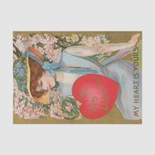 Vintage Valentines Day, Victorian Lady with Heart Tissue Paper