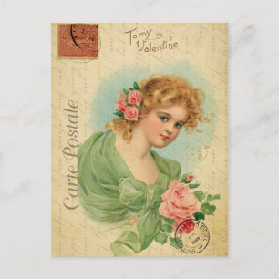 Vintage Valentine's Day Victorian Woman Postcard