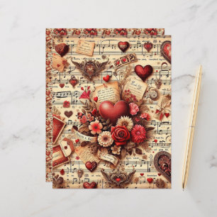 Vintage Valentines Ephemera Scrapbook Paper