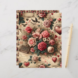 Vintage Valentines Ephemera Scrapbook Paper