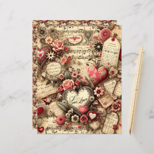 Vintage Valentines Ephemera Scrapbook Paper