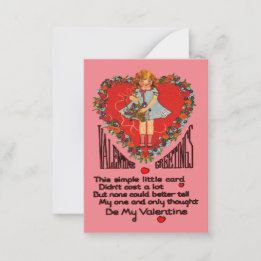 Vintage Valentines Heart Wreath and Girl Classroom Card
