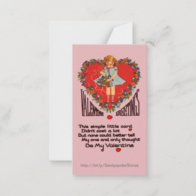 Vintage Valentines Heart Wreath & Girl Vert Cards (Front)