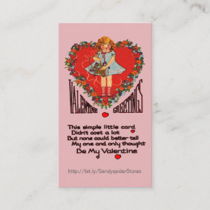 Vintage Valentines Heart Wreath with Girl Retro Business Card