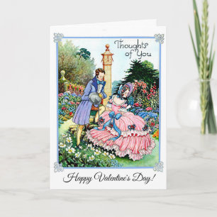 Vintage Valentine's Lady & Man At The Garden Card