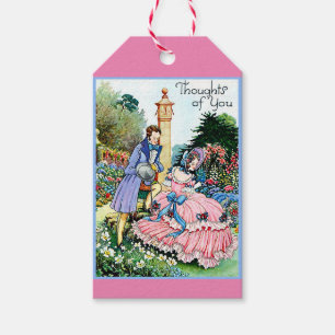 Vintage Valentine's Lady & Man At The Garden Gift Tags