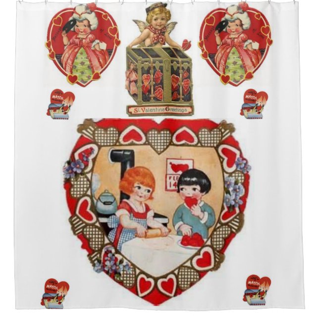 vintage valentines red white showercurtain shower curtain (Front)