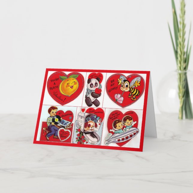 Vintage Valentines Space Ship Holiday Card (Front)