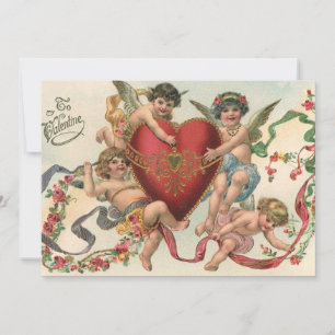 Vintage Valentines, Victorian Angels Cherubs Heart Invitation