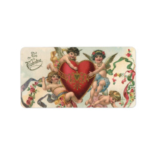 Vintage Valentines, Victorian Angels Cherubs Heart Label