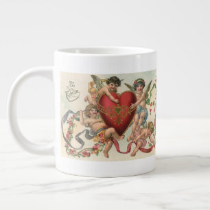 Vintage Valentines, Victorian Angels Cherubs Heart Large Coffee Mug