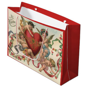 Vintage Valentines, Victorian Angels Cherubs Heart Large Gift Bag