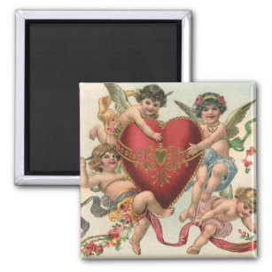 Vintage Valentines, Victorian Angels Cherubs Heart Magnet
