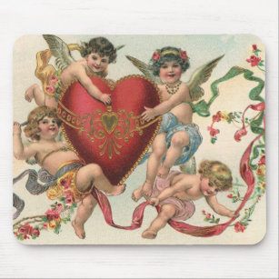Vintage Valentines, Victorian Angels Cherubs Heart Mouse Mat