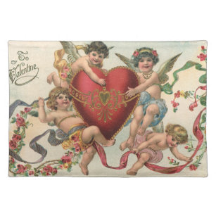 Vintage Valentines, Victorian Angels Cherubs Heart Placemat