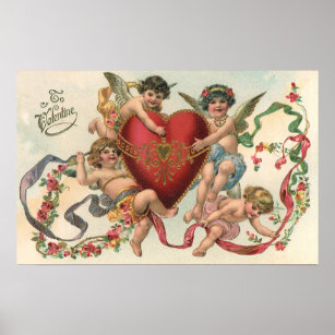 Vintage Valentines, Victorian Angels Cherubs Heart Poster