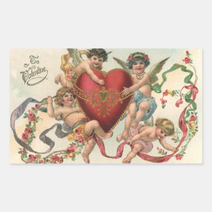 Vintage Valentines, Victorian Angels Cherubs Heart Rectangular Sticker