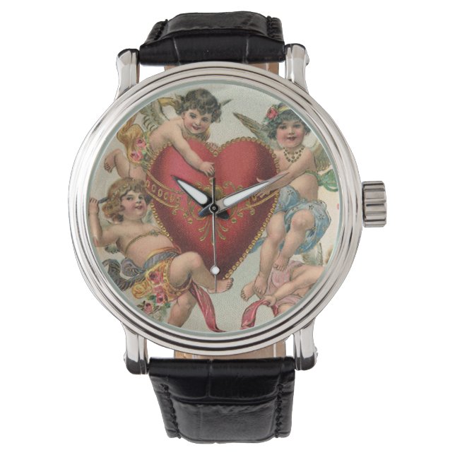 Vintage Valentines, Victorian Angels Cherubs Heart Watch (Front)