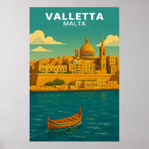 Vintage Valletta Malta Mediterranean Travel Poster