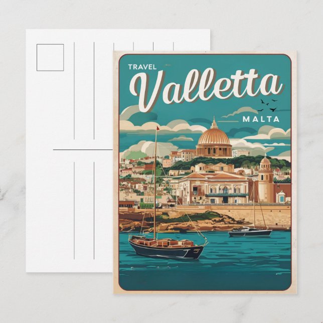 Vintage Valletta, Malta travel souvenirs and gifts Postcard (Front/Back)