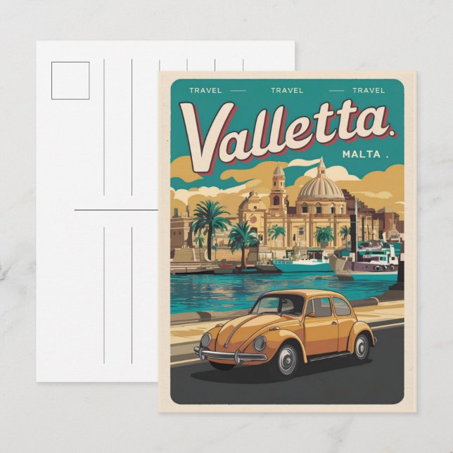 Vintage Valletta, Malta travel souvenirs and gifts Postcard (Front/Back)