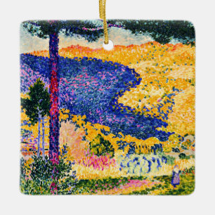 Vintage Valley with Fir painting Ceramic Ornament