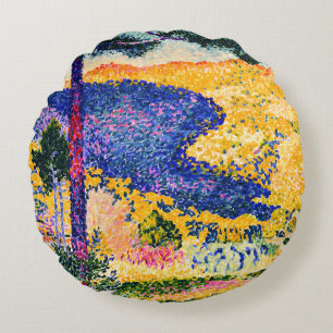 Vintage Valley with Fir painting Round Cushion