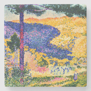 Vintage Valley with Fir painting Stone Coaster