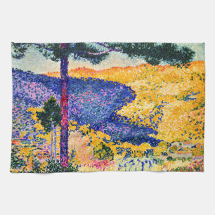 Vintage Valley with Fir painting Tea Towel