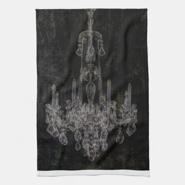 Vintage vampire gothic distressed chandelier tea towel (Vertical)