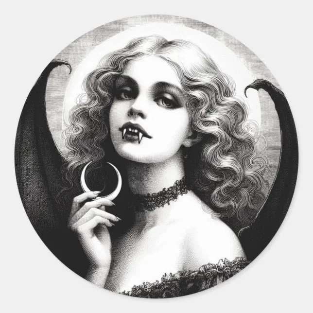 Vintage Vampire Gothic Horror Classic Round Sticker | Zazzle