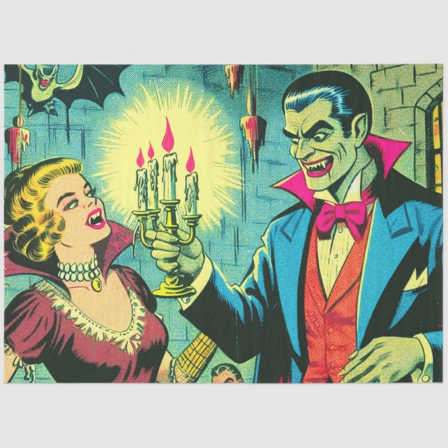 Vintage Vampire Horror Comics Tissue Paper (Front)