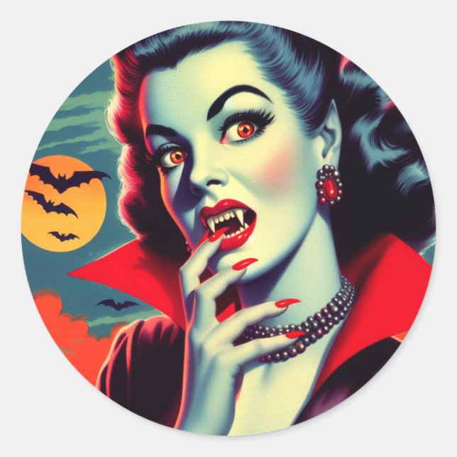 Vintage Vampire Woman Classic Round Sticker (Front)