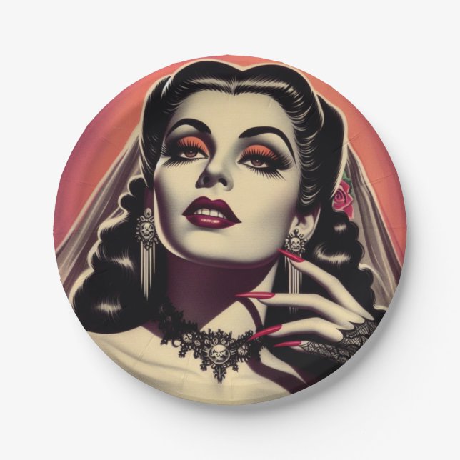 Vintage Vampire Woman Paper Plate (Front)